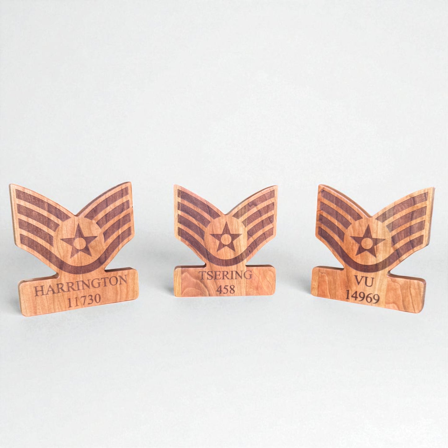 Air Force Enlisted Rank Promotion Gift – Custom Cut and Engraved Cherry Wood