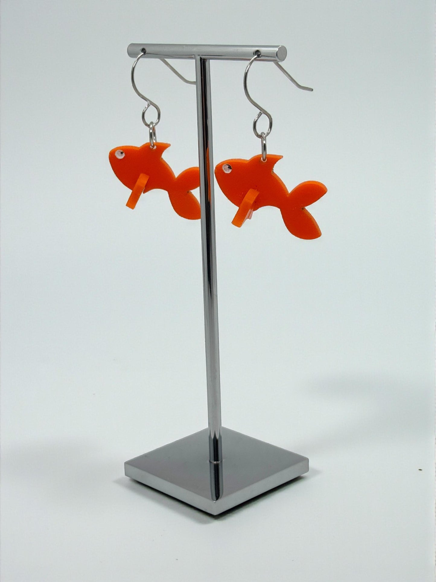 Goldfish Earrings – Solid Orange Acrylic | 3D Design | Lightweight & Hypoallergenic | Handcrafted Jewelry