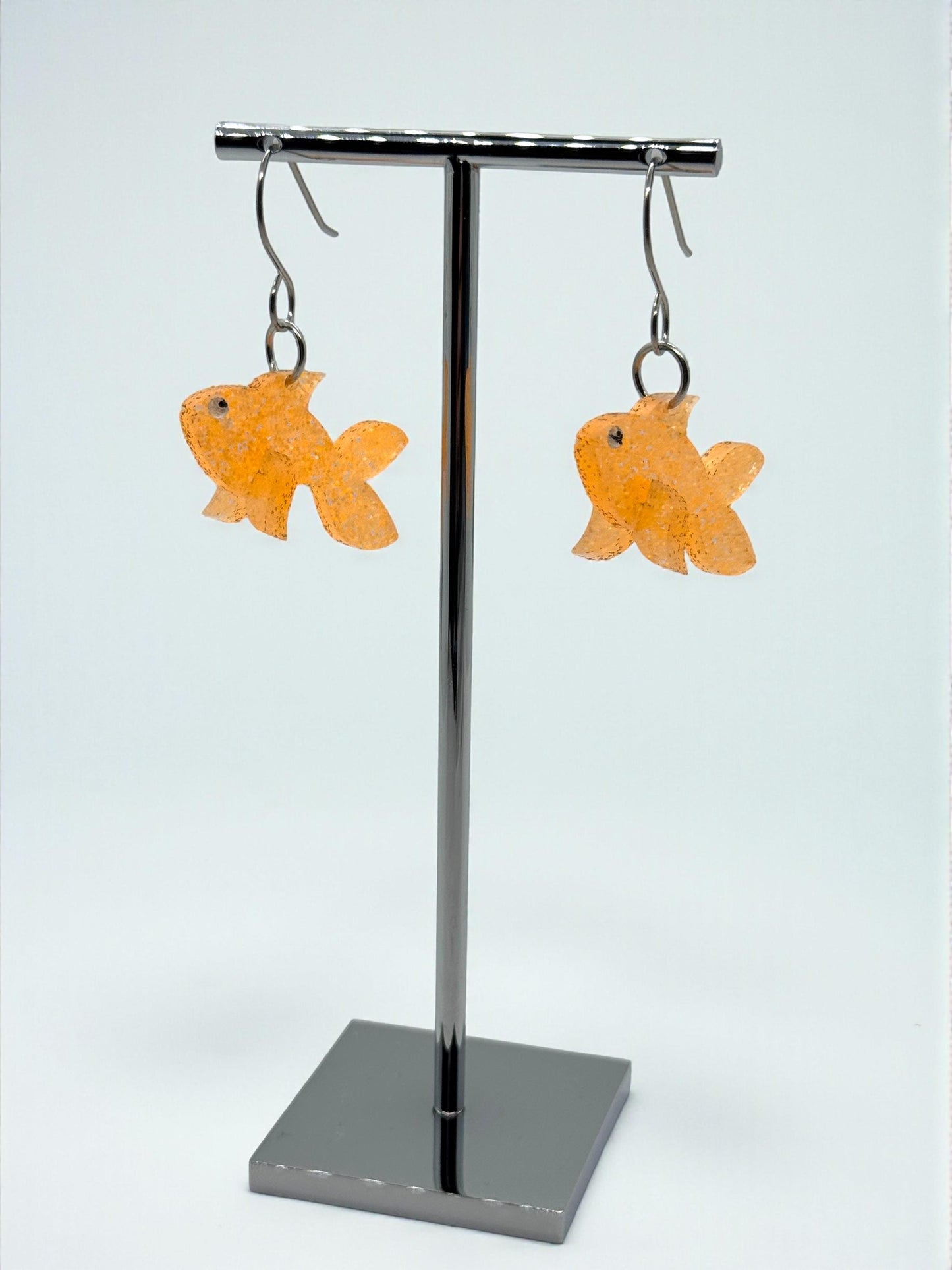Goldfish Earrings – Orange Glitter Acrylic | 3D Sparkle Design | Lightweight & Hypoallergenic | Handmade Fun Jewelry