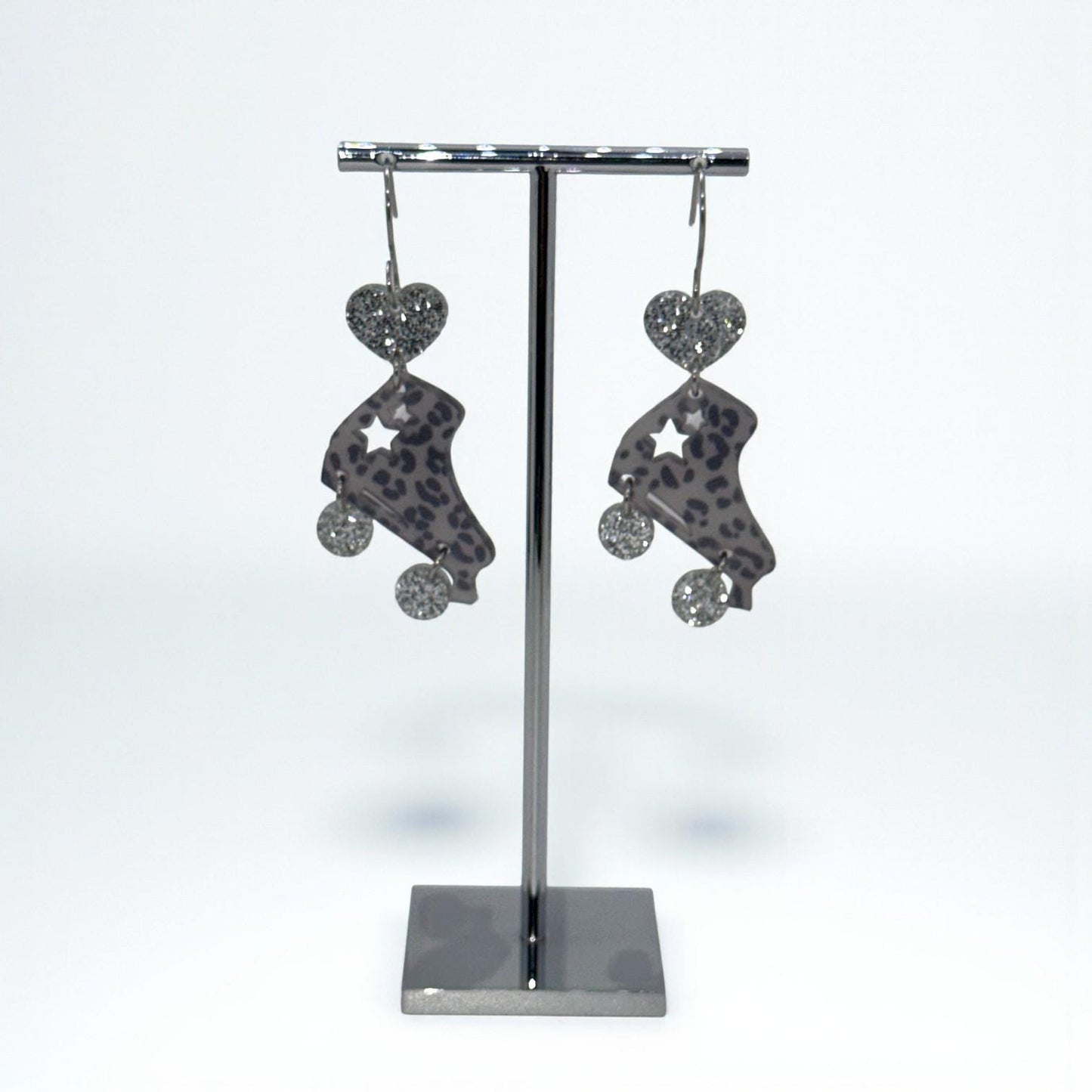 Leopard Roller Skate Earrings: Retro Acrylic Hypoallergenic Jewelry