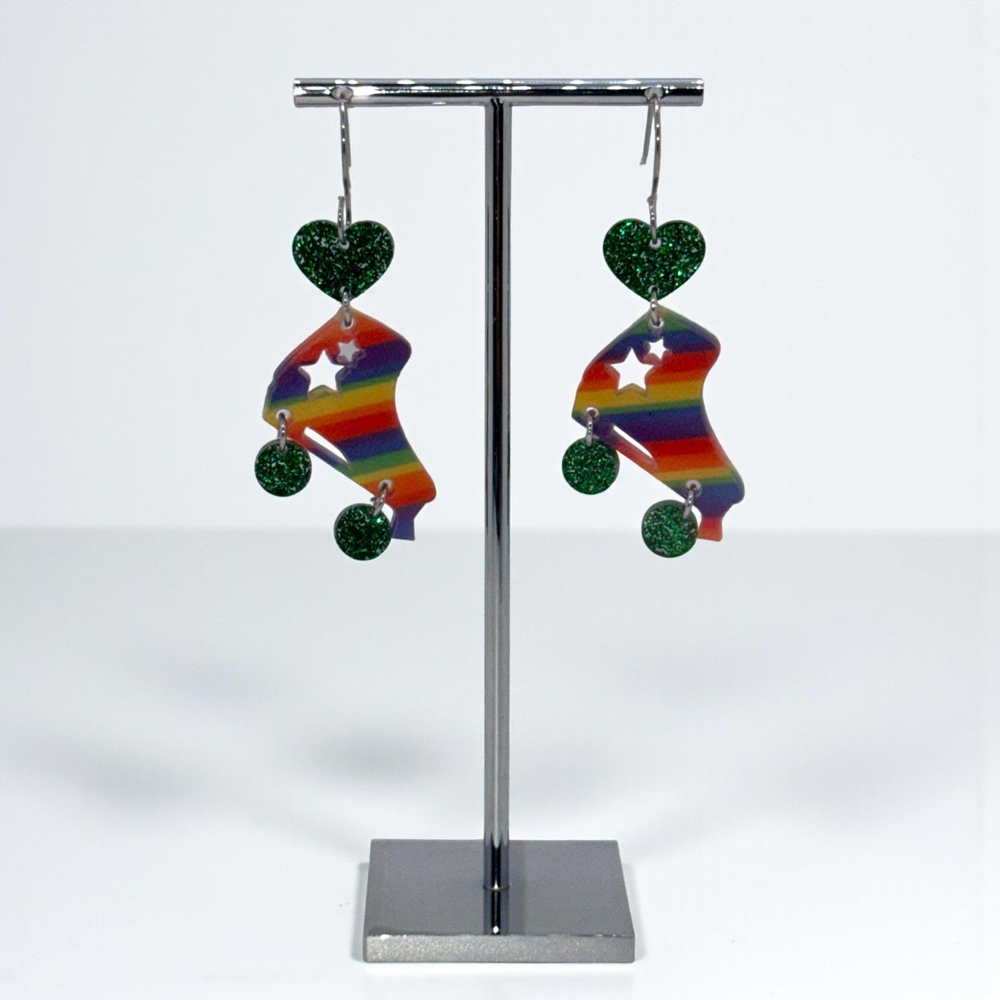 Rainbow Roller Skate Earrings: Handmade Pride Acrylic Jewelry