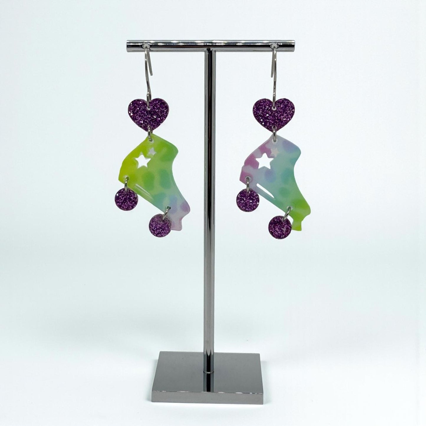 Lisa Frank Inspired Roller Skate Earrings: Neon Leopard Print, Handmade