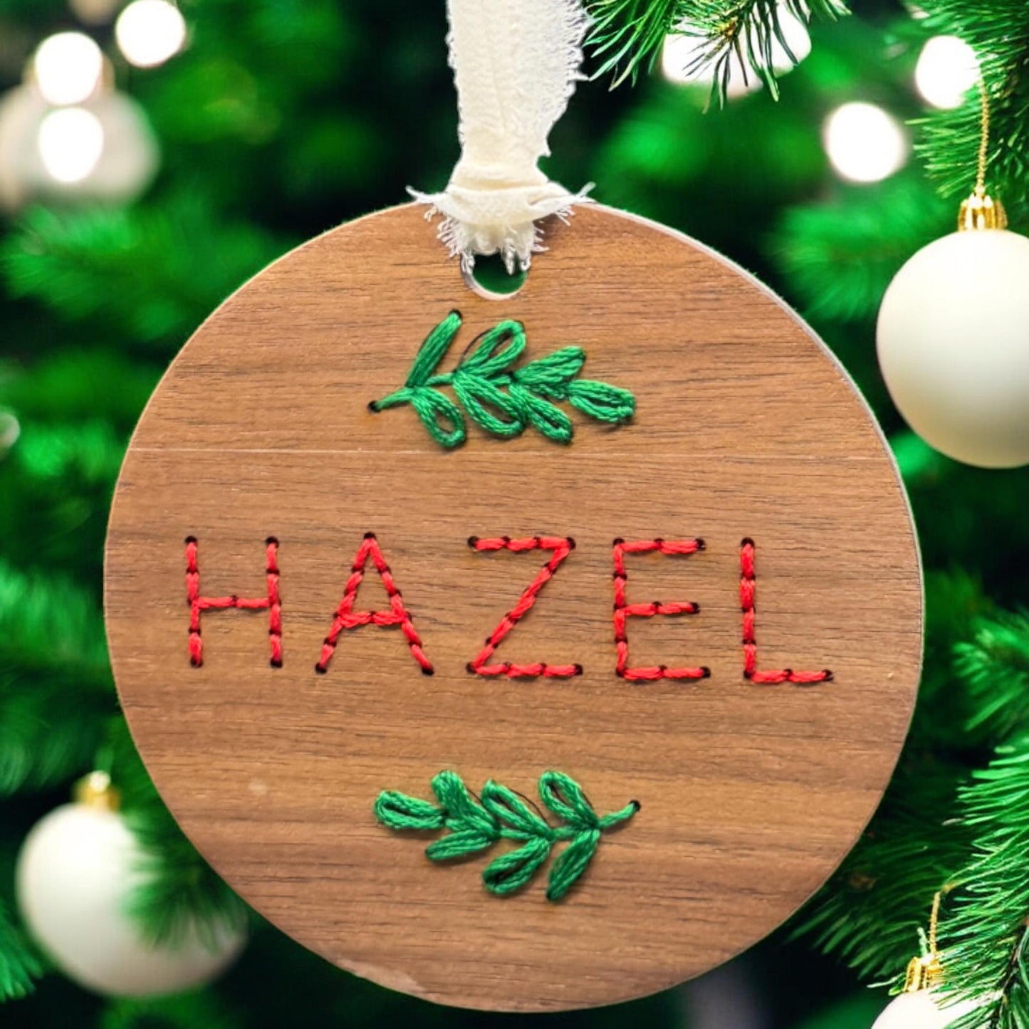 Name Ornament DIY Embroidery Kit | Wood Christmas Ornament