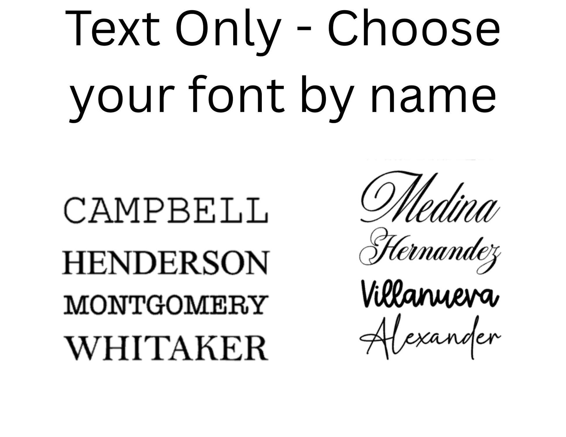 Text display of various names with different fonts on a white background