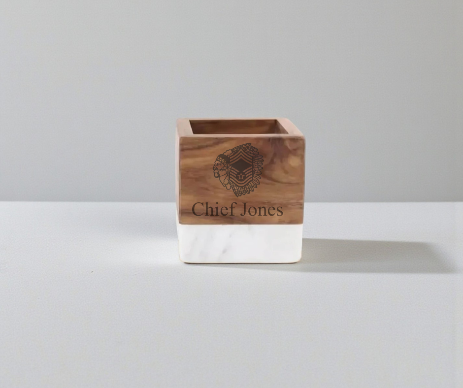 Personalized Military Marble Desk Organizer with Rank Insignia