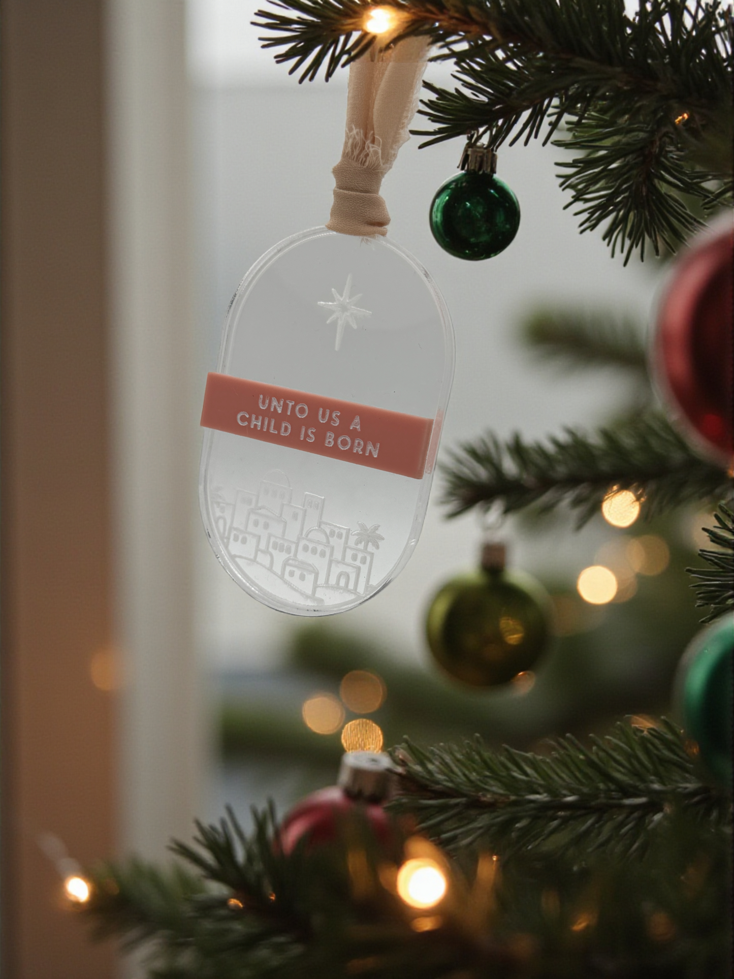 Unto Us a Child Is Born Acrylic Ornament – Christian Nativity Ornament