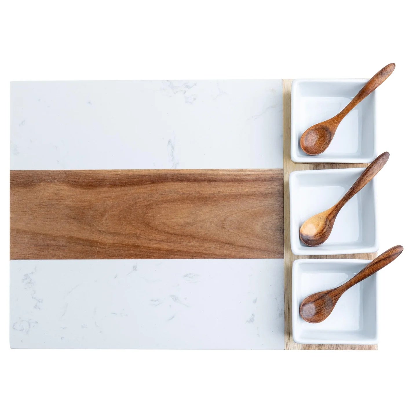 Personalized Marble and Acacia Wood Charcuterie Board – 11-Piece Gift Set
