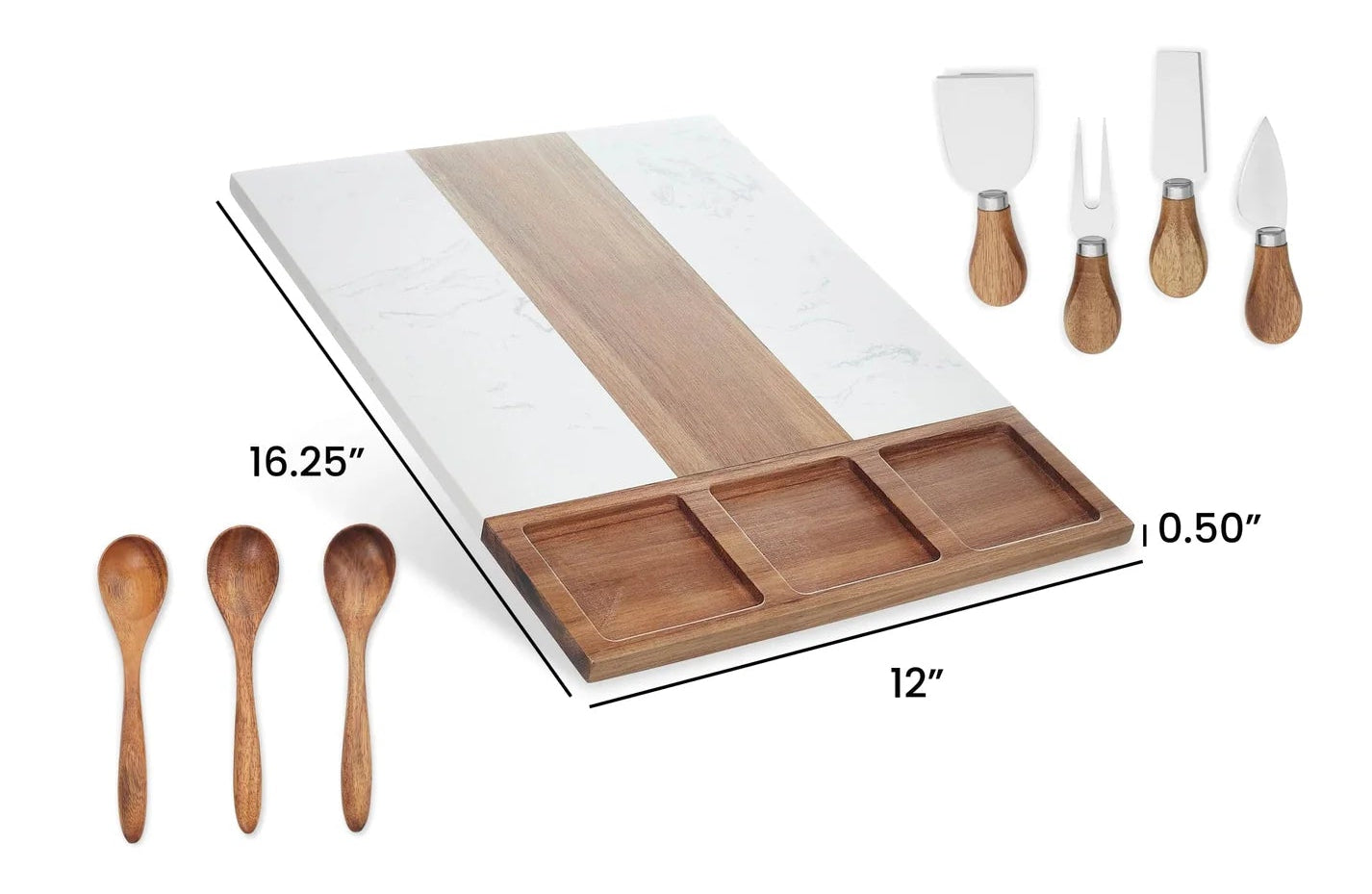 Personalized Marble and Acacia Wood Charcuterie Board – 11-Piece Gift Set