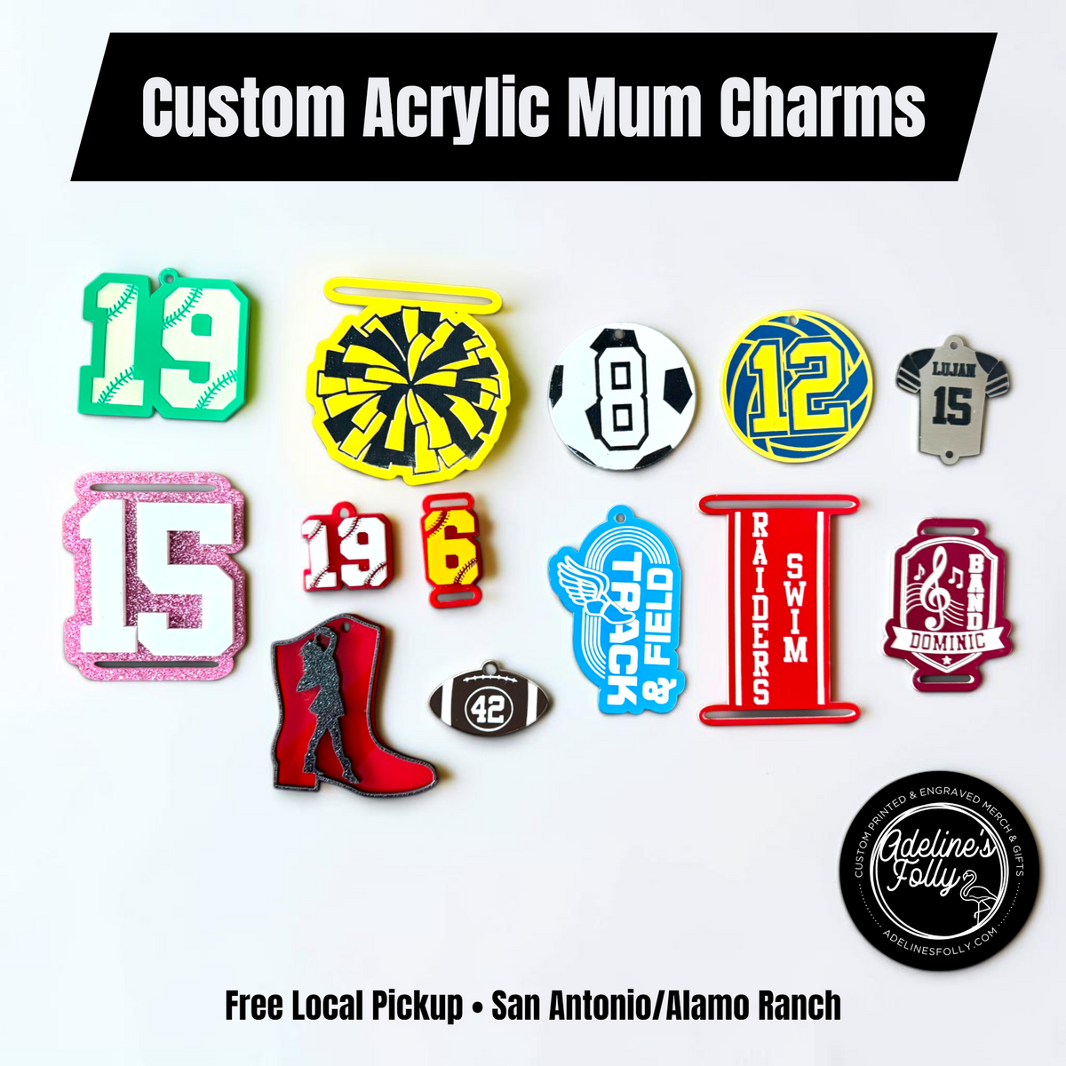 Custom Acrylic Homecoming Mum & Garter Charms