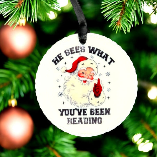 He Sees What You've Been Reading - Smutty Book Club Ornament