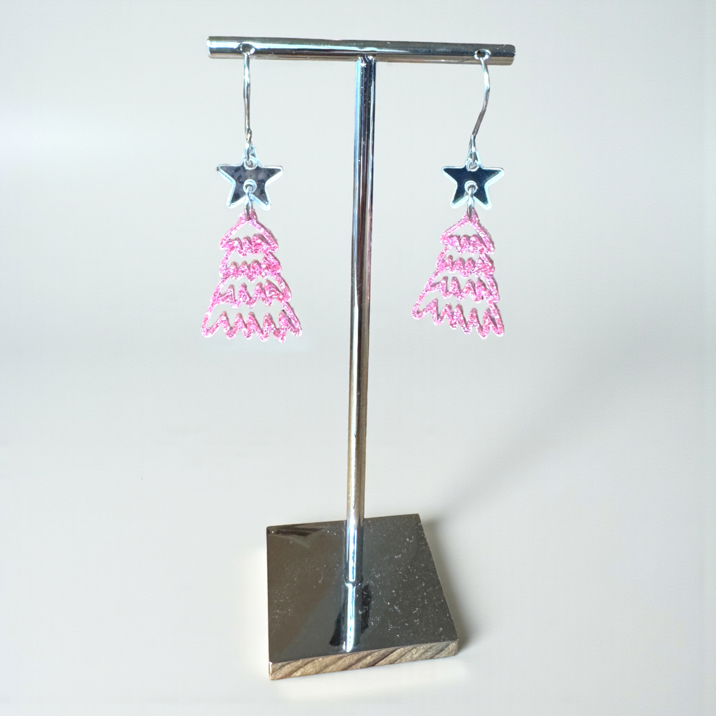 Doodle Tree Earrings – Pink Glitter