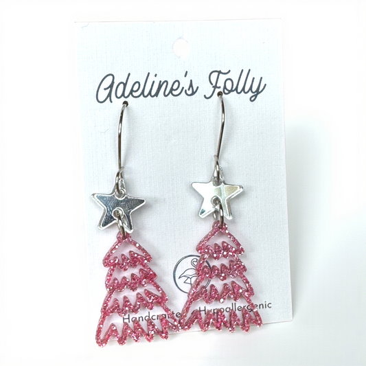 Doodle Tree Earrings – Pink Glitter