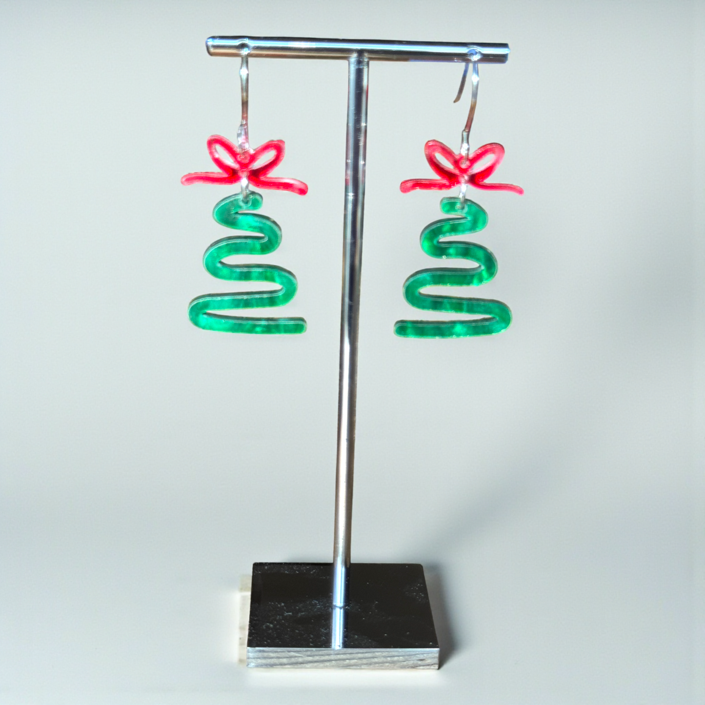 Swirled Zig Zag Tree Earring - Silver or Green