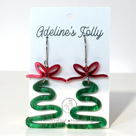 Swirled Zig Zag Tree Earring - Silver or Green