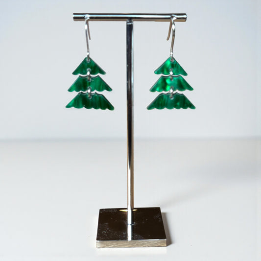 Luxe Tiered Green Christmas Tree Earrings