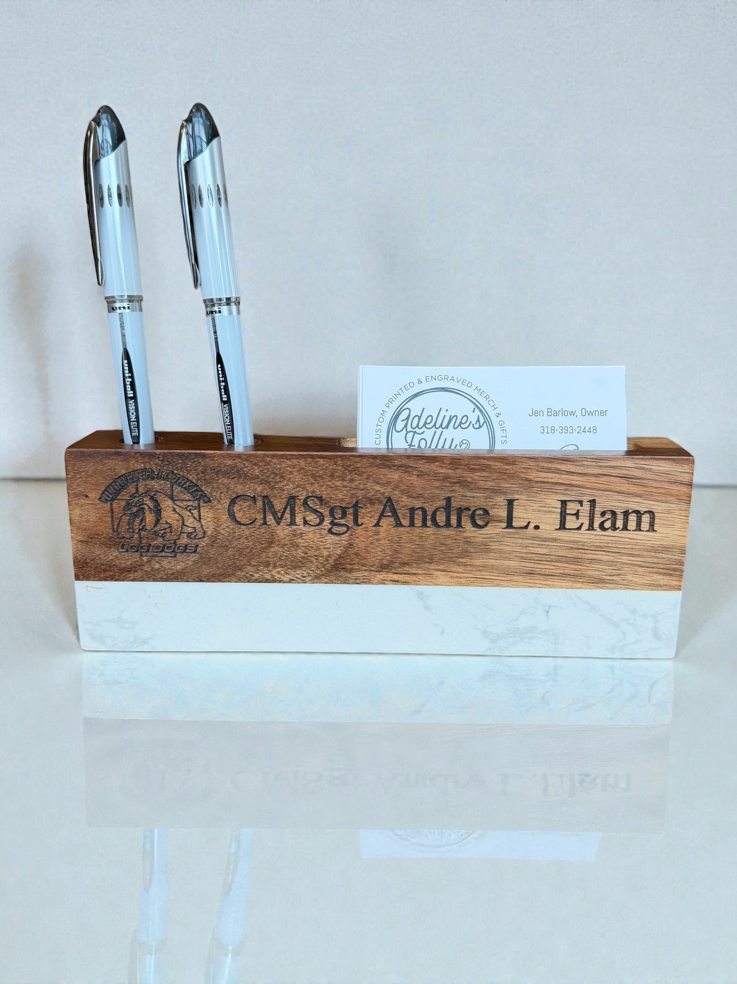 Marble Desk Name Plate with Pen & Business Card Holder