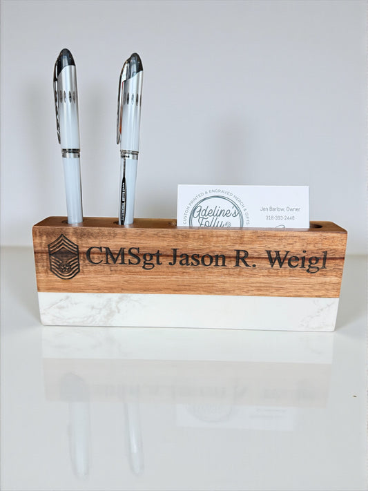 Marble Desk Name Plate with Pen & Business Card Holder