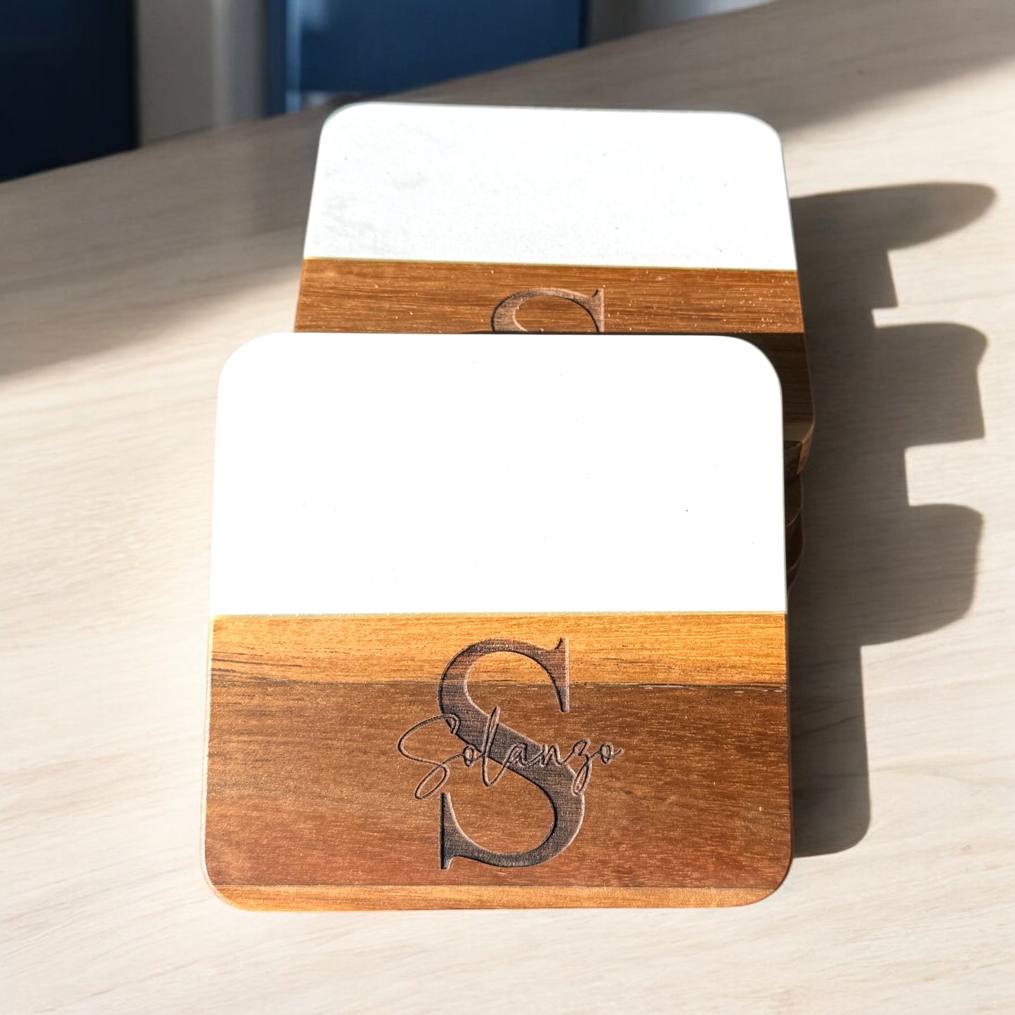 Marble and Acacia Wood Coaster (Professional Gifts)