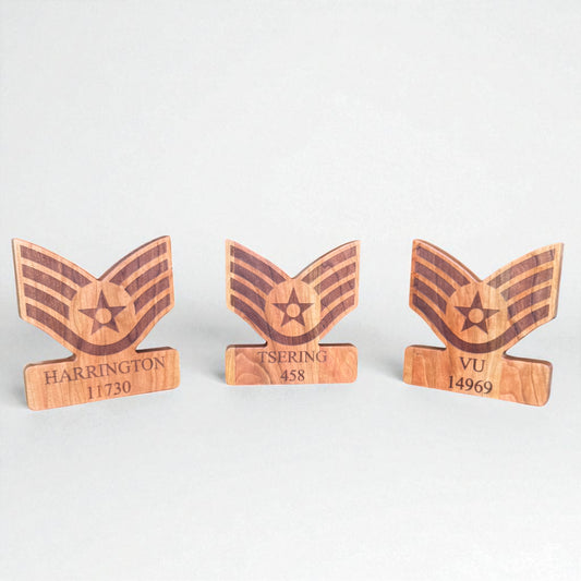 Air Force Enlisted Rank Promotion Gift – Custom Cut and Engraved Cherry Wood