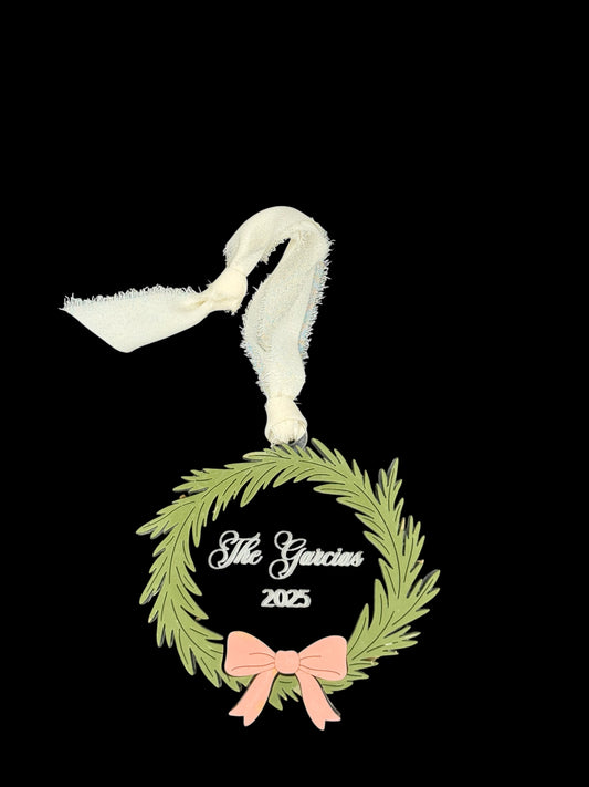 Personalized Acrylic Wreath Ornament – Custom Name Design