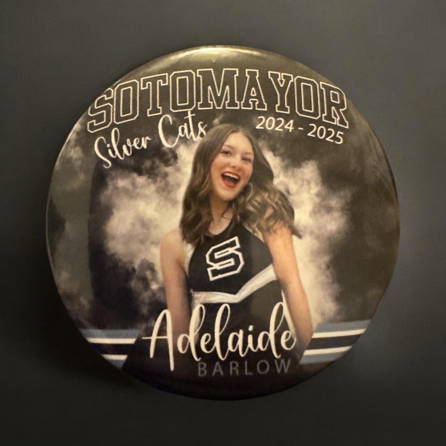 Personalized Sport Button | Custom 3” Button with Photo & Team Colors | Smoke Background | Custom Spirit Gift