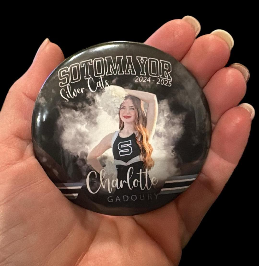 Personalized Sport Button | Custom 3” Button with Photo & Team Colors | Smoke Background | Custom Spirit Gift