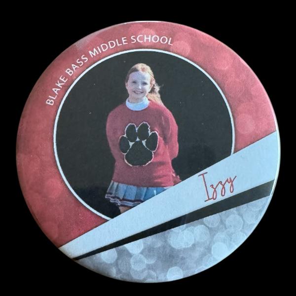 Personalized 2 tone glitter button | Custom 3” Button with Photo & Studio or School Colors | Custom Spirit Gift