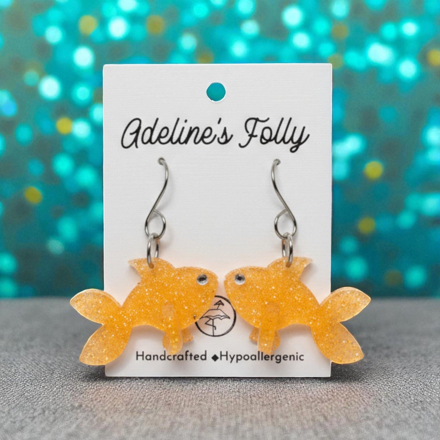 Goldfish Earrings – Orange Glitter Acrylic | 3D Sparkle Design | Lightweight & Hypoallergenic | Handmade Fun Jewelry