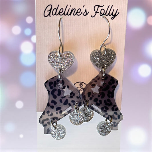Leopard Roller Skate Earrings: Retro Acrylic Hypoallergenic Jewelry