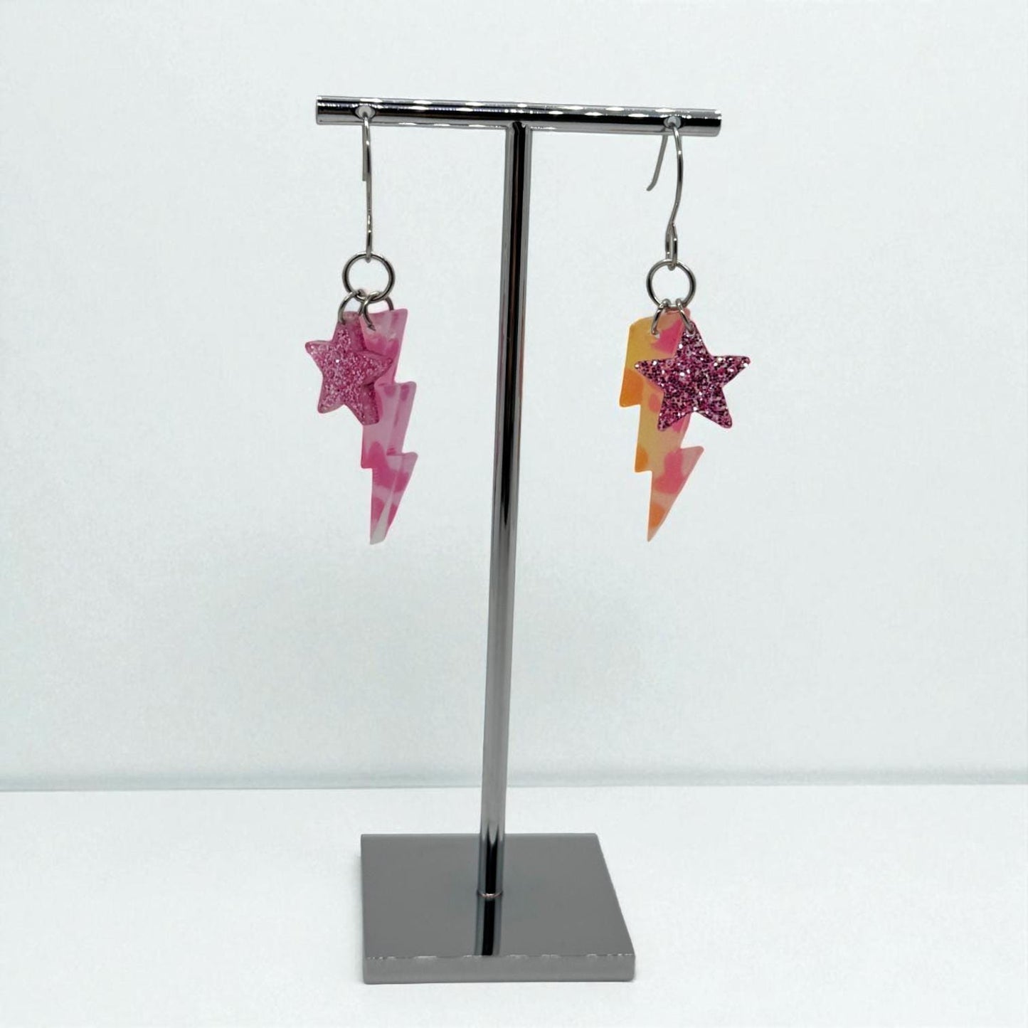 Neon Leopard Lightning Bolt Earrings: 90s Acrylic Star Jewelry