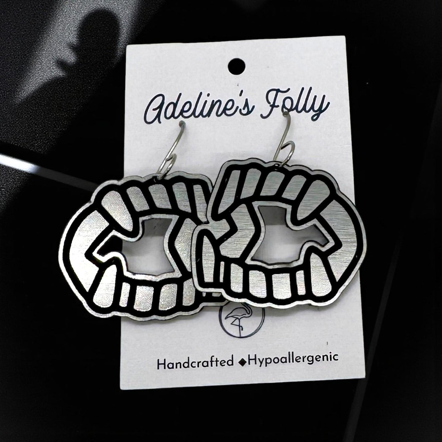 Vampire Teeth Earrings: Dual Layer Acrylic, Hypoallergenic Halloween Jewelry (Black)