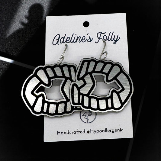 Vampire Teeth Earrings: Dual Layer Acrylic, Hypoallergenic Halloween Jewelry (Black)