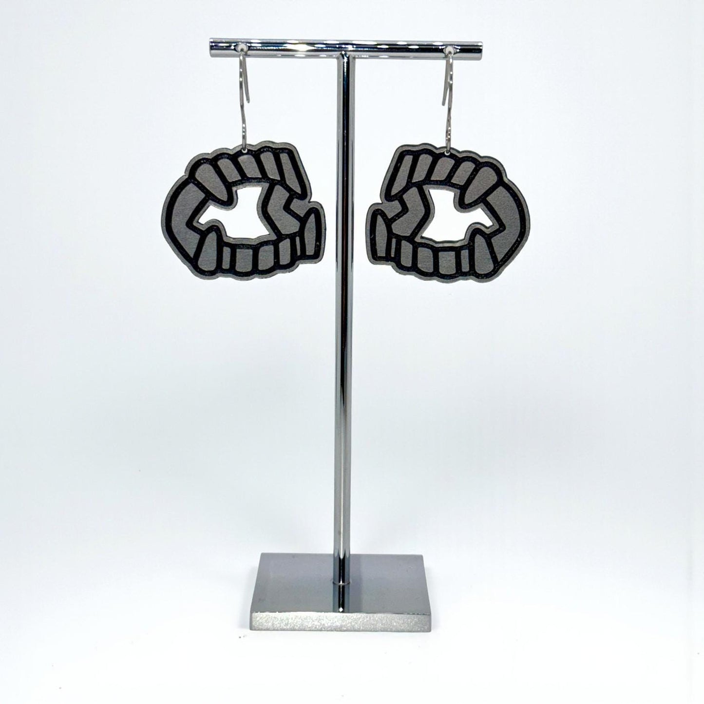 Vampire Teeth Earrings: Dual Layer Acrylic, Hypoallergenic Halloween Jewelry (Black)