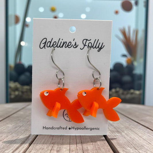 Goldfish Earrings – Solid Orange Acrylic | 3D Design | Lightweight & Hypoallergenic | Handcrafted Jewelry