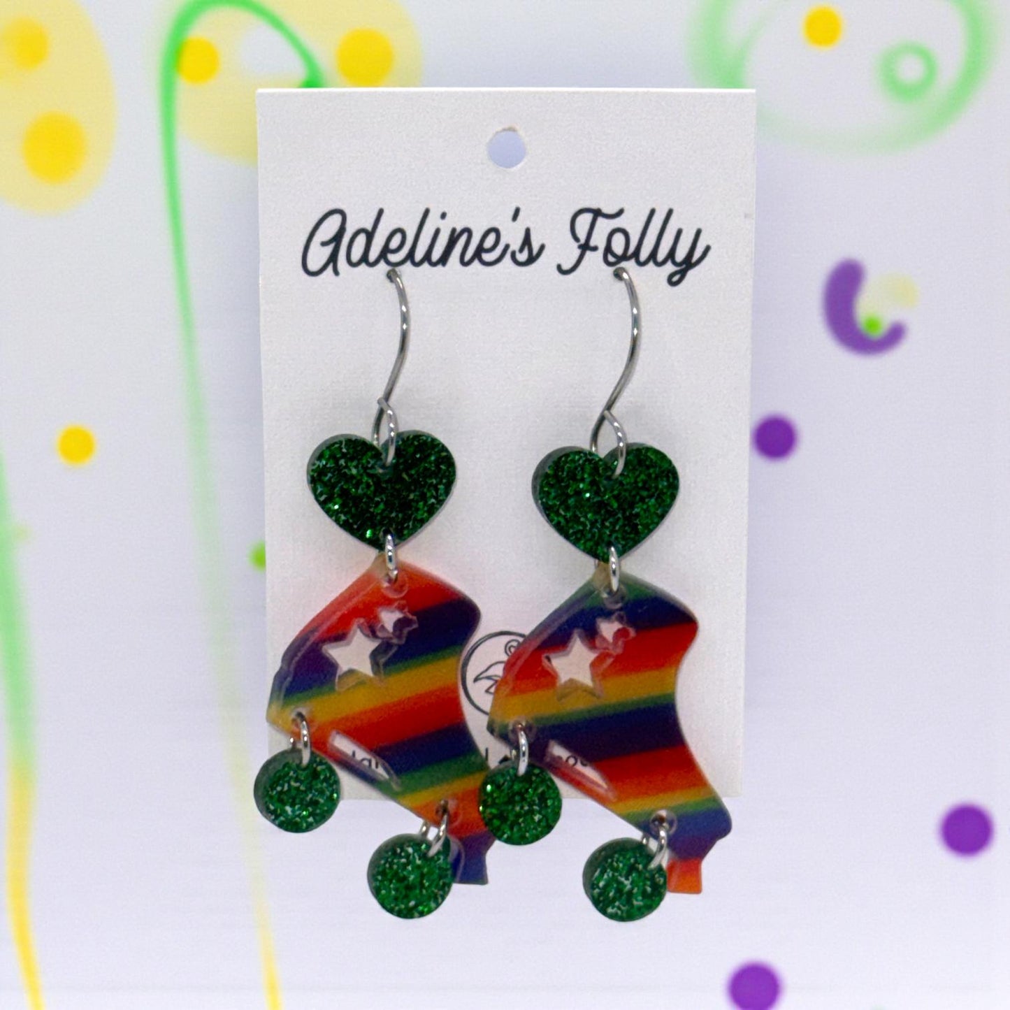 Rainbow Roller Skate Earrings: Handmade Pride Acrylic Jewelry
