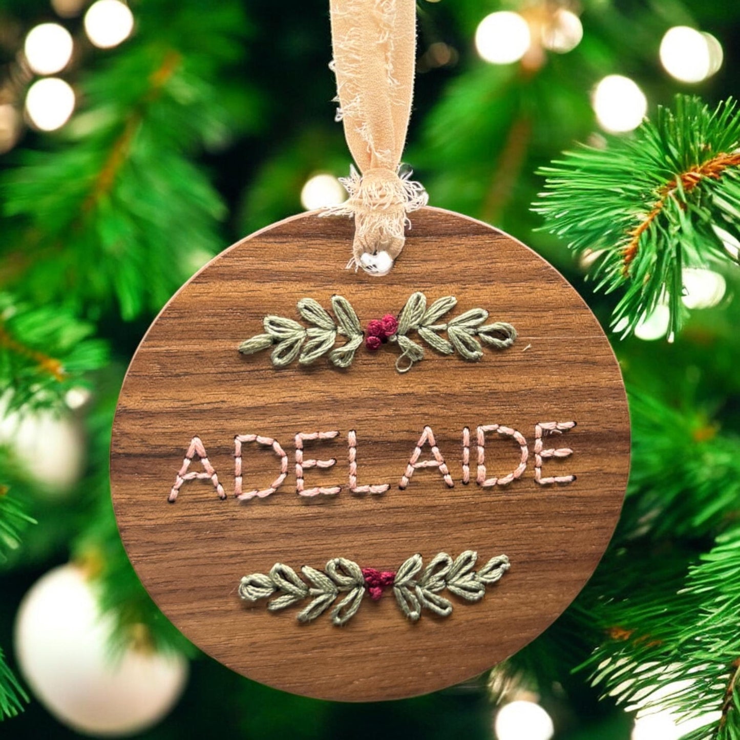 DIY Embroidery Kit | Wood Christmas Ornament | Family Craft Gift | Wreath Swag Greenery