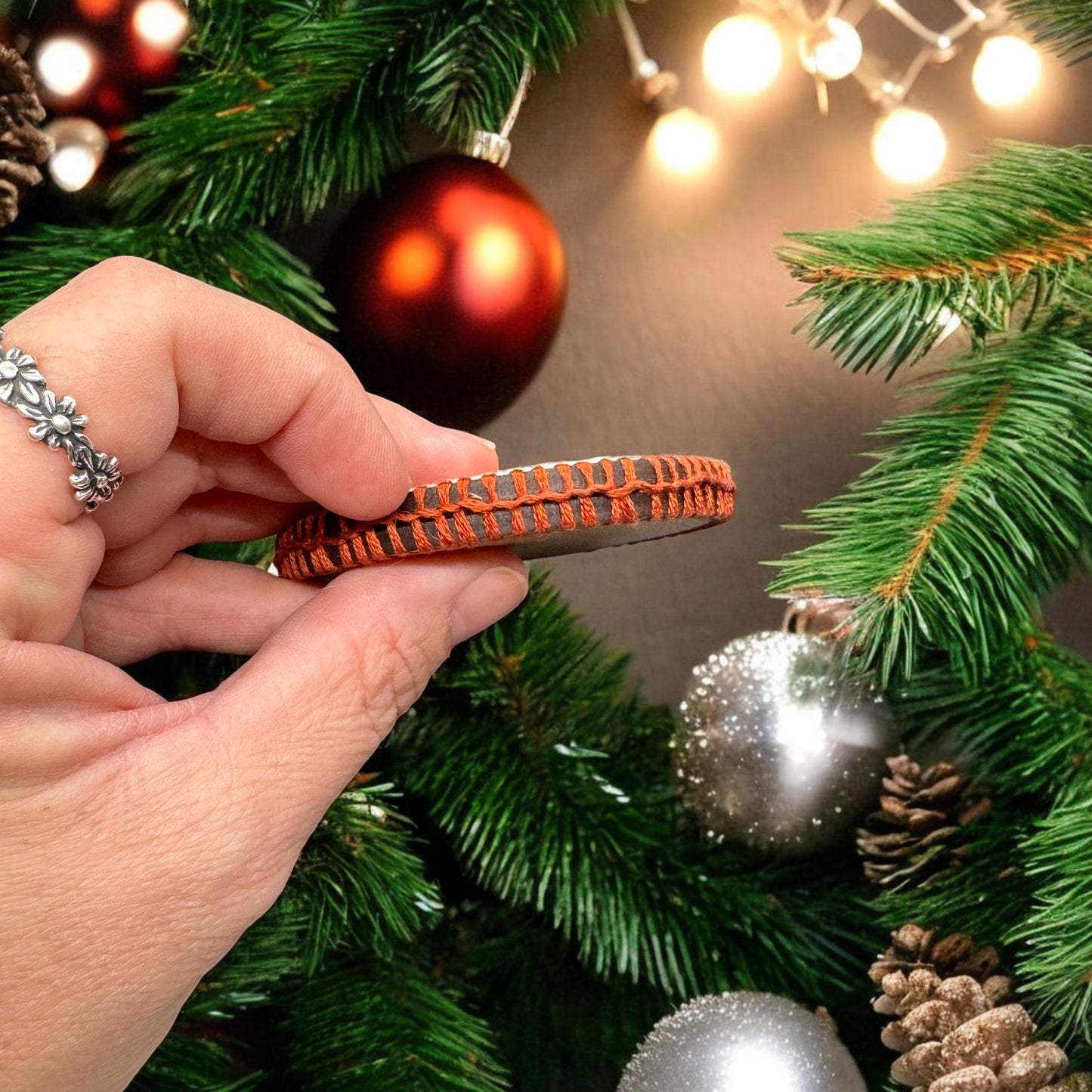 Snowflake #2 Wood DIY Embroidery Kit | 4″ Walnut Snowflake Cutout with Floss + Needle