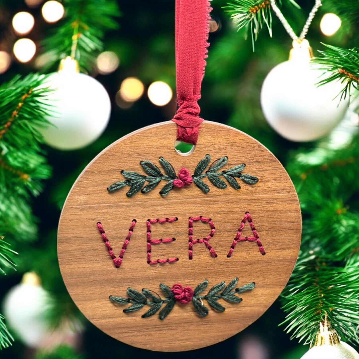 DIY Embroidery Kit | Wood Christmas Ornament | Family Craft Gift | Wreath Swag Greenery