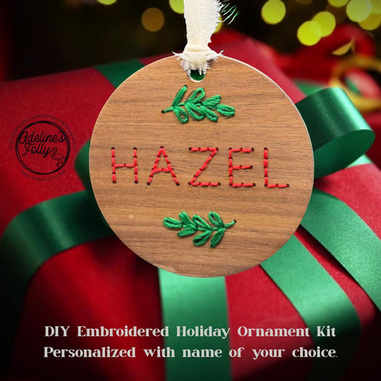 Name Ornament DIY Embroidery Kit | Wood Christmas Ornament