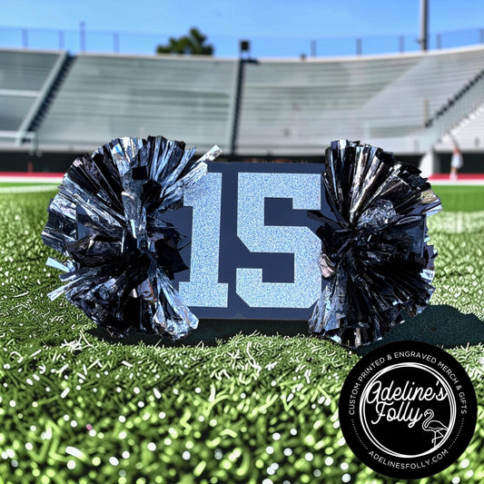 Personalized Player Number Spirit Stick with Pom Poms | Custom Acrylic School Spirit Sign